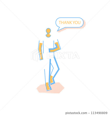 Man in dynamic pose with thank you text dialog speech bubble 113490809