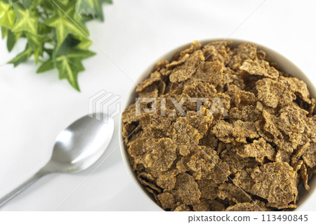 Image of eating a large bowl of cereal for breakfast Image of eating a large bowl of cereal for breakfast 113490845