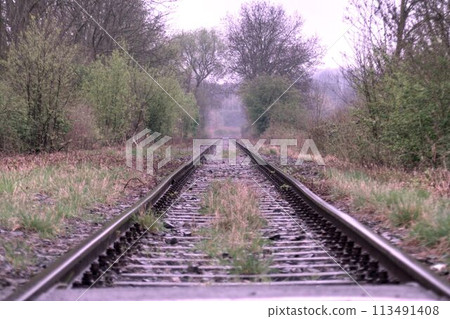 railway track in fog 113491408