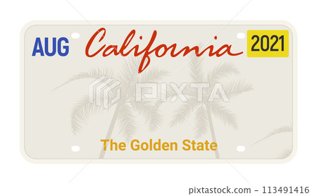 California license vector plate sign. American metal road California license plate symbol template California license vector plate sign. American metal road California license plate symbol template 113491416