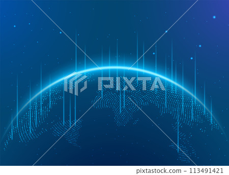 World globe earth technology global connect internet network background. Planet world globe map data 113491421