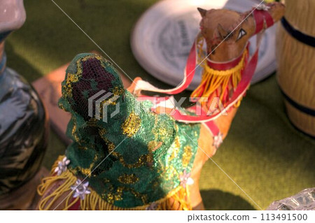 colorful decorative tribal decoration with red and green 113491500