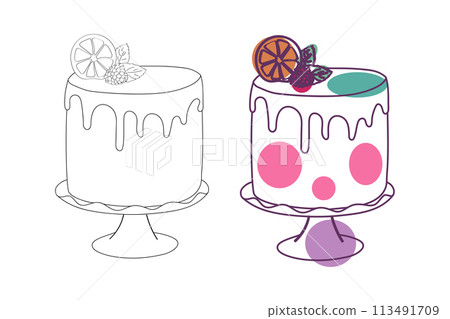 A delicious cake topped with a fresh slice of orange, adding a burst of citrus flavor to the dessert. The orange slice contrasts beautifully with the texture and color of the cake A delicious cake topped with a fresh slice of orange, adding a burst of citrus flavor to the dessert. The orange slice contrasts beautifully with the texture and color of the cake 113491709