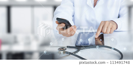 The doctor searches for the location of a medical facility. 113491748