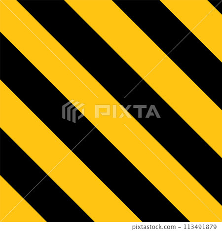 Warning yellow black diagonal stripes line. Safety stripe warning caution hazard danger road vector Warning yellow black diagonal stripes line. Safety stripe warning caution hazard danger road vector 113491879