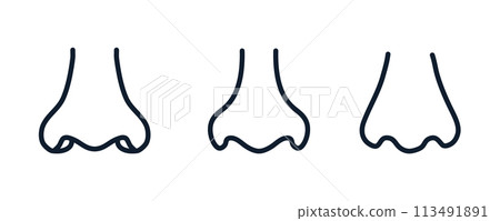 Nose line icon vector illustration. Nose smell human cartoon line icon. Nose line icon vector illustration. Nose smell human cartoon line icon. 113491891