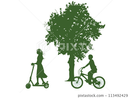 樹木、浮板和自行車插圖 113492429