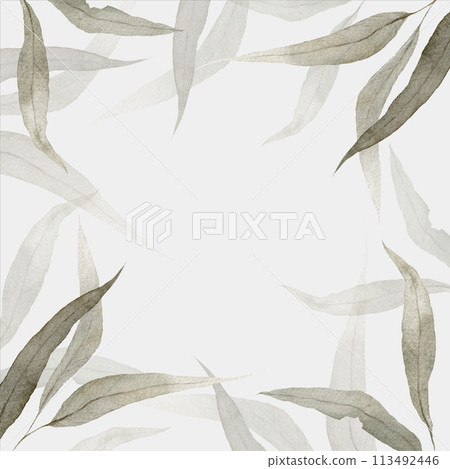 Watercolor eucalyptus hand drawn frame. Watercolor leaves in muted earthy colors Watercolor eucalyptus hand drawn frame. Watercolor leaves in muted earthy colors 113492446
