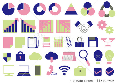 Graph and other business icons and vector illustration set 113492606