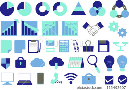 Graph and other business icons and vector illustration set 113492607