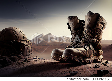 war background with soldier uniform and boots 113492937