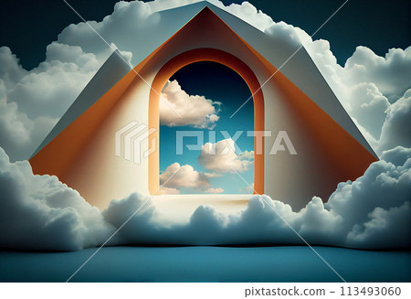 abstract peachy background with blue sky inside 113493060