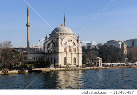 Dolmabahce Mosque under the blue sky, Historic Areas of Istanbul, World Heritage Site, Türkiye Dolmabahce Mosque under the blue sky, Historic Areas of Istanbul, World Heritage Site, Türkiye 113493497