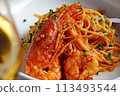 Rich shrimp tomato cream pasta 113493544