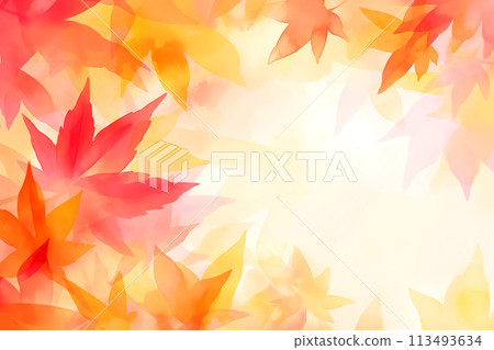 Beautiful autumn leaves watercolor frame background 113493634