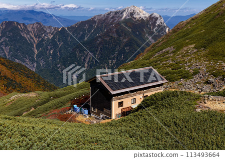 Mount Kaikoma and Senjogoya hut seen from the climb to Mount Senjo in the Southern Alps Mount Kaikoma and Senjogoya hut seen from the climb to Mount Senjo in the Southern Alps 113493664
