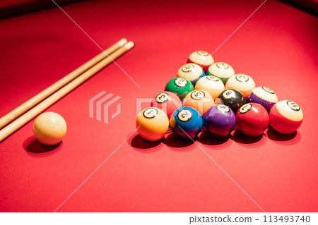 Balls on a billiard table 113493740