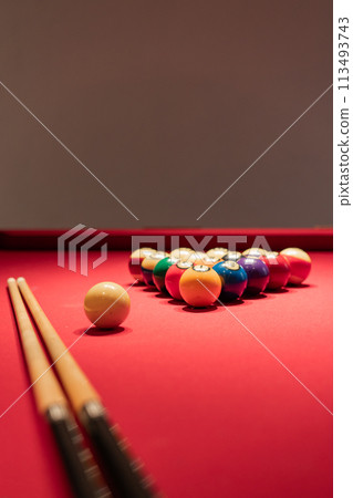 Balls on a billiard table 113493743