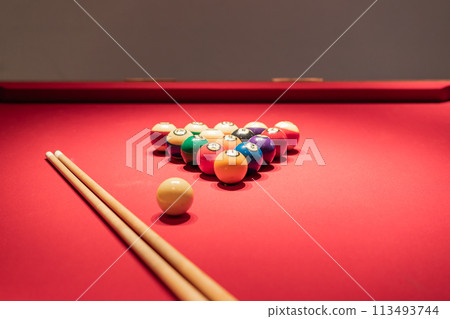 Balls on a billiard table 113493744