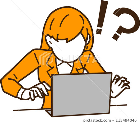 一位女商人對電腦錯誤感到驚訝的插圖 113494046