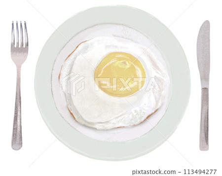 硬煎蛋(附盤子和餐具) 硬煎蛋(附盤子和餐具) 113494277
