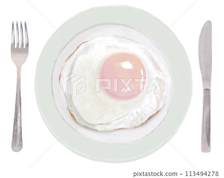 煎蛋（附盤子和餐具） 113494278
