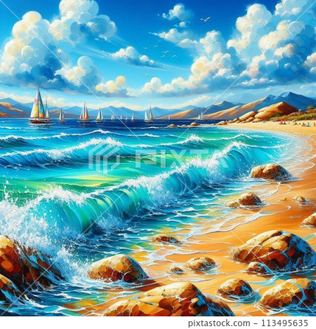A yacht floating in the blue sea A yacht floating in the blue sea 113495635