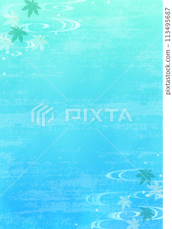 Watercolor style blue autumn leaves and water surface background 113495687