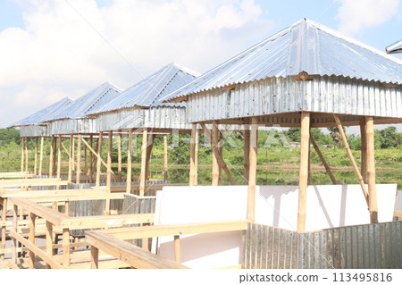 A floating restaurant on water A floating restaurant on water 113495816