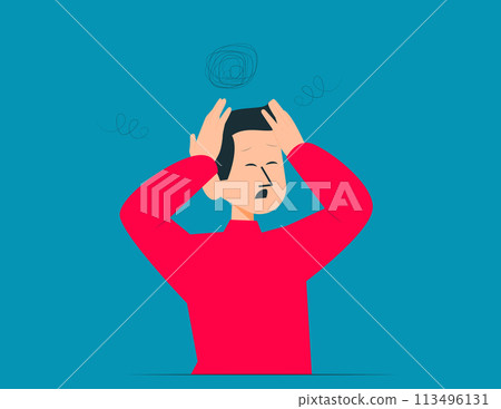 Person headache or anxiety attack crisis. Suffering from depression Person headache or anxiety attack crisis. Suffering from depression 113496131