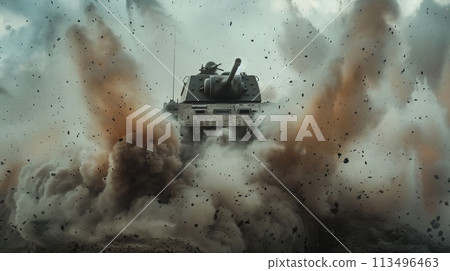 Tank Surrounded by Smoke 113496463