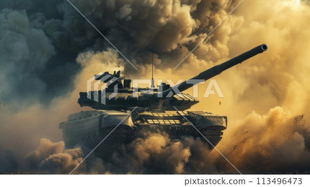 Tank Emitting Smoke During Battle. 113496473