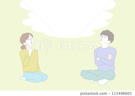 Illustration of a young man and woman with worries, anxieties, and troubles, a couple 113496605