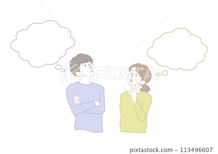 一對年輕夫婦思考憂慮和擔憂的圖像插圖 113496607
