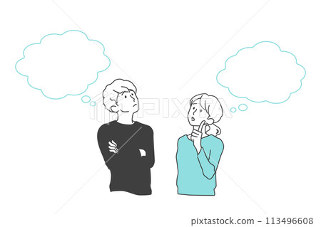 一對年輕夫婦思考憂慮和擔憂的圖像插圖 113496608