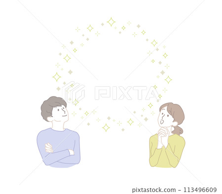 一對幸福夫婦和一個閃閃發光的簡單框架的圖像插圖 113496609