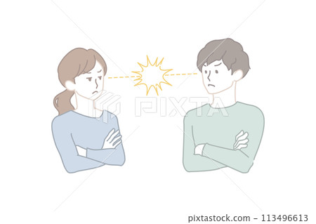 A young couple, man and woman, in conflict and sparks A young couple, man and woman, in conflict and sparks 113496613