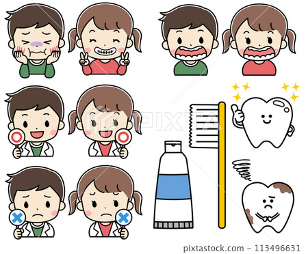 Dental care and children and teeth illustration icon set Dental care and children and teeth illustration icon set 113496631