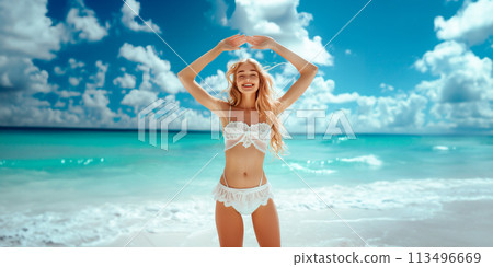 Woman having fun on the beach 113496669