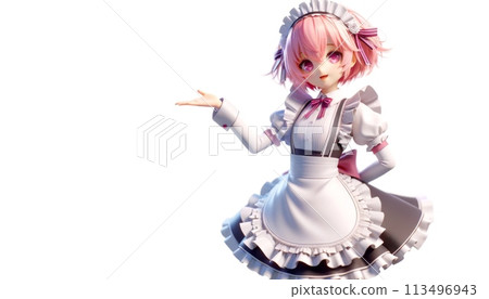 一個穿著女僕裝的可愛女孩正在擺出導遊的姿勢。 113496943