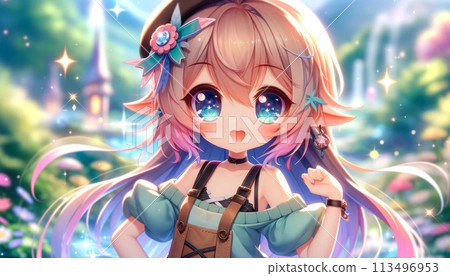 彩色背景下可愛女孩的插圖 113496953