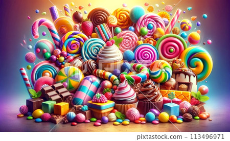 很多色彩繽紛的糖果 113496971