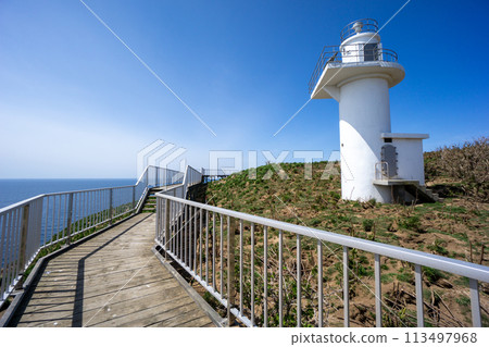 Akaiwasaki Lighthouse stands at the very end of Teuri Island Akaiwasaki Lighthouse stands at the very end of Teuri Island 113497968