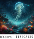 Blue glowing jellyfish 113498135