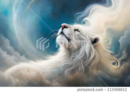 Majestic spiritual white tiger glowing blue lights. Majestic spiritual white tiger glowing blue lights. 113498612
