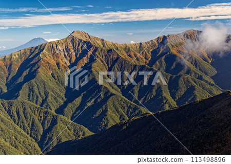 Mount Fuji, Mount Kita, and Mount Aino seen from Mount Senjo in the Southern Alps Mount Fuji, Mount Kita, and Mount Aino seen from Mount Senjo in the Southern Alps 113498896