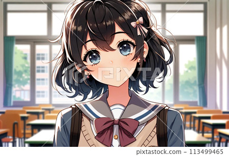一個女孩透過教學大樓的窗戶偷看 113499465