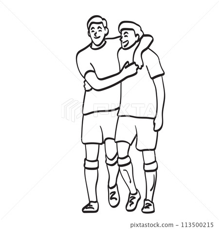 two male soccer player holding together with happiness illustration vector hand drawn isolated on white background two male soccer player holding together with happiness illustration vector hand drawn isolated on white background 113500215