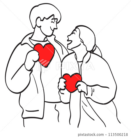 lover couple holding red heart illustration vector hand drawn isolated on white background 113500218