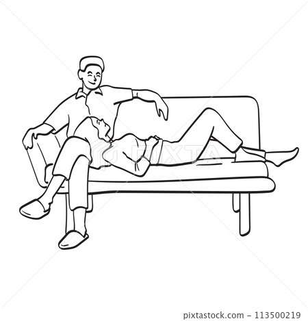 lover couple sitting on sofa together illustration vector hand drawn isolated on white background 113500219